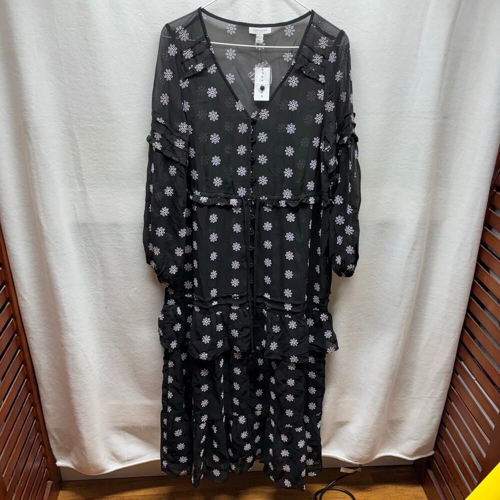 Topshop Black Embroidered‎ Sheer Dress - Women's Size 8-10